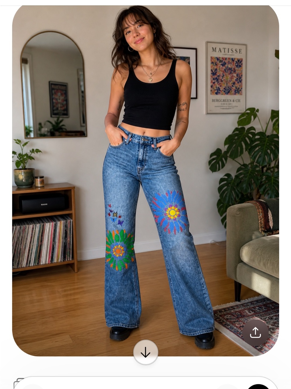 HAND PAINTED art work Re-imagined Hudson Jeans Flared Jeans
